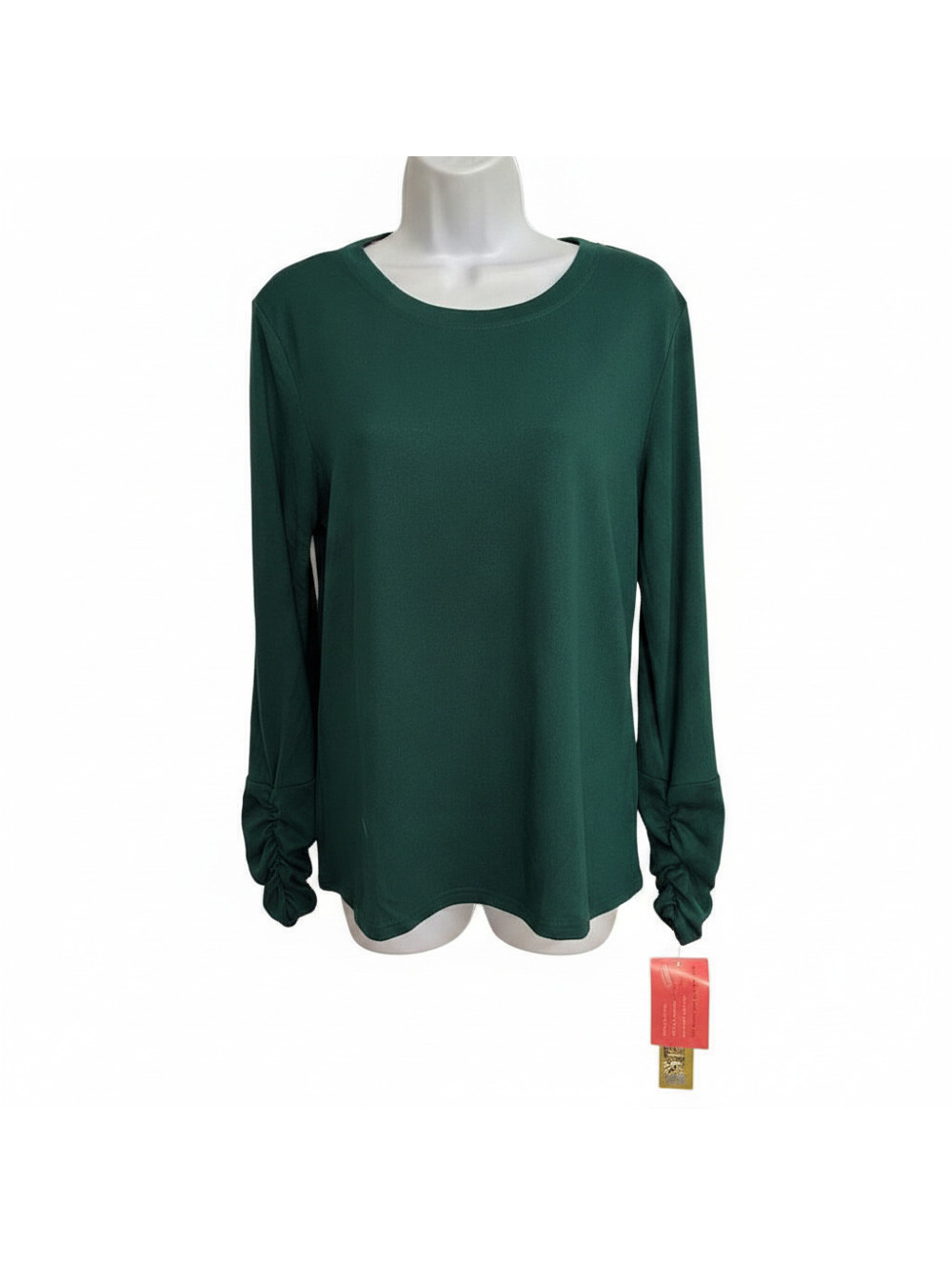 NWT Muk Luks Butter Knit Top Size SM Green Long Ruched Sleeve Crewneck